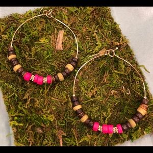 Hoop Earrings with Wooden Beads